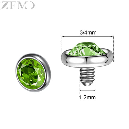 ZEMO 1 Piece 16G Stainless Steel Dermal Anchor Top 3MM/4MM Colorful CZ Crystal Micro Skin Diver Piercings Surface Body Piercing
