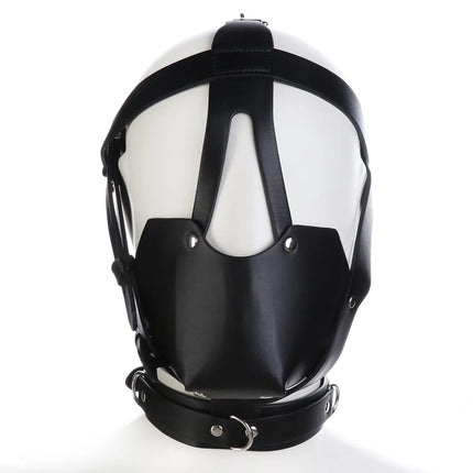 PU Leather Harness Face Mask Cool Black Headgear BDSM Bondage Restraint Muzzles Ball Mouth Gag Sex Toys for Couples Adult Games