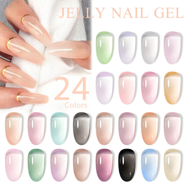 Jelly Gel Nail Polish Sheer Translucent Semi Permanent Soak Off UV Gel Varnish For Summer Nails Manicure Nail Supplies DIY Decor