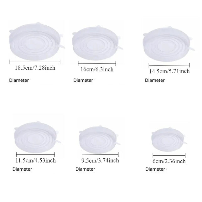 6Pcs/Set Transparent Silicone Bowl Covers Stretchable Universal Fresh-Keeping Lids for Refrigerator Oven