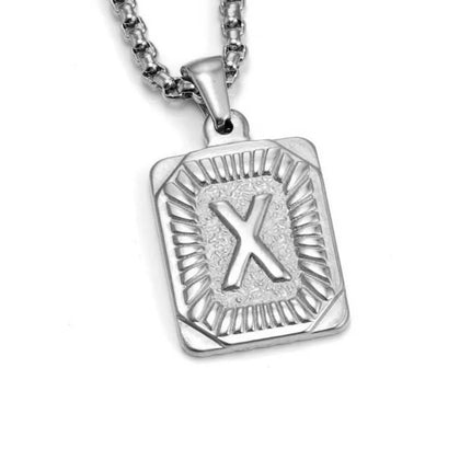 Men's 18K Gold Square Double-Sided 26 English Letter Pendant Titanium Steel Jewelry Necklace