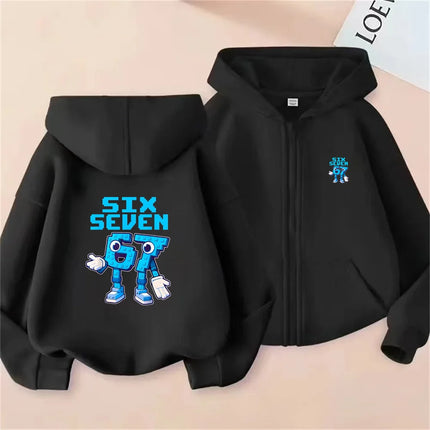 Zipper 67 Six Seven Funny Cartoon Children's Hoodie Boys Girl Hooded Pullover Streetwear Casual Sportswear Sweatshirt