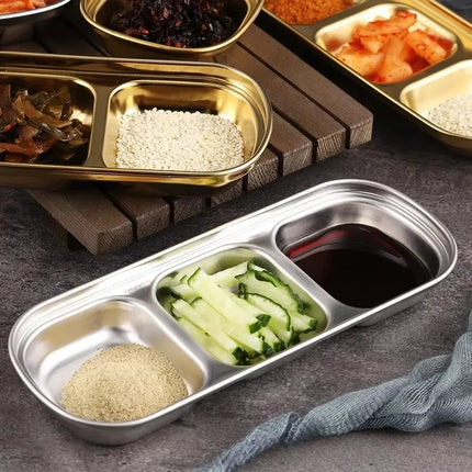 304 Stainless Steel Korean-style Dinner Plate, Gold Dipping Plate Sauce Plate, Barbecue Tableware Multi-functional Tableware