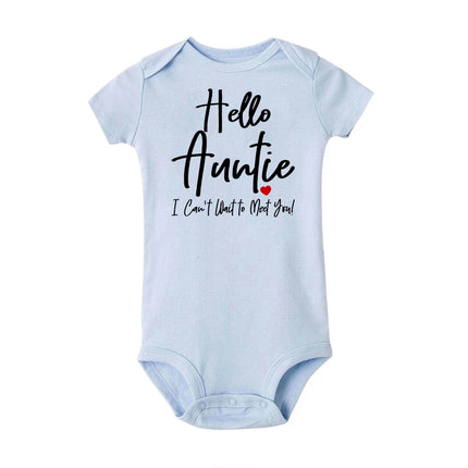 Hello Auntie I Can't Wait To Meet You Announcement Baby Toddler Bodysuits Pregnancy Clothes Boy Girl Romper Infant Shower Gifts