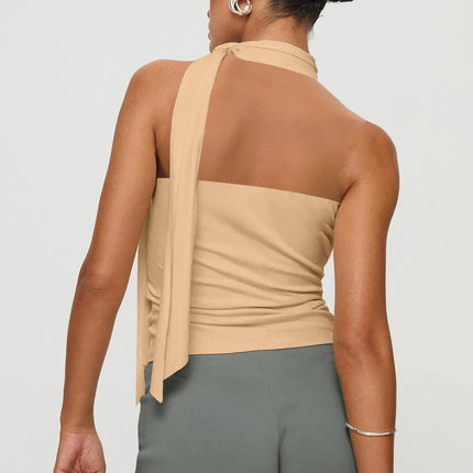 Women Sexy And Elegant Sleeveless High Neck Slim Fit Vest Nightclub Street Style New White Strap Casual Upper Outer Garment