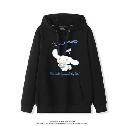 Haze Blue Cute Girl Sweet Heart Cute Girl Holding Toy Rabbit Dog Hooded College Wind Jk Tide Sweater Simple College Style Wear