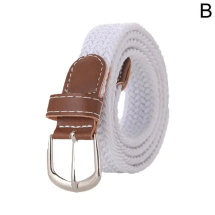120-130cm Casual Knitted Pin Buckle Men Belt Woven Canvas Elastic Expandable Braided Stretch Belts For Women Jeans Female B D1g1