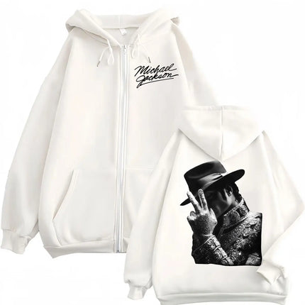 90's Classics Michael Jackson Merch Zipper Hoodie Men Women Fashion Rock Zip Up Pullovers High Quality Fleece Hooded Sweatshirts