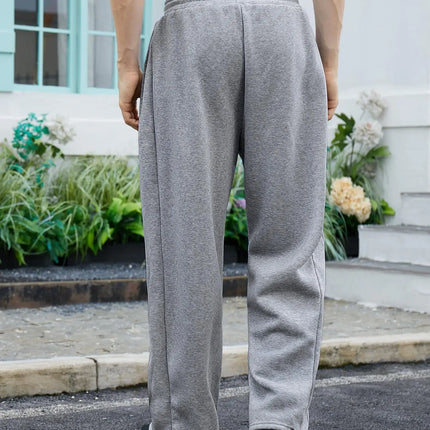 Autumn and Winter Men's Fleece Waist Drawstring Straight Wide Leg Loose Pants Sports Pants Pocket Men's Sports Casual Pants