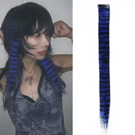 3pcs/set Stripe Printed Hair Colorful Long Straight Hair Pieces Synthetic Clip-in Hair Extensions for Daily Use Party Halloween
