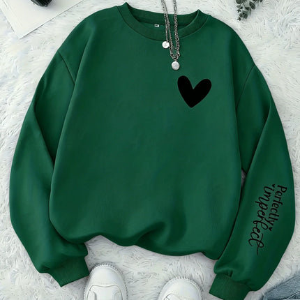 Women Perfectly Imperfect Letter Print Sweatshirt Cute Heart Crew Neck Pullover Casual Soft Fleece Long Sleeve Girls Streetwear