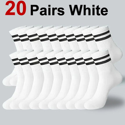 10/20 Pairs Striped Crew Socks - Men Women Breathable All-Season Casual / 10/20 Paires Chaussettes Rayées - Unisexe