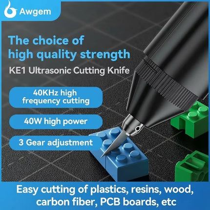 Awgem 40KHz Handheld Ultrasonic Cutter Ultrasonic cutting knife DIY Electric Carving Tools for Plastic/Resin/3D Printing/Textile