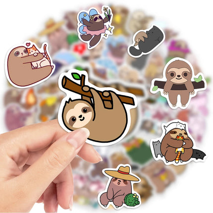 10/25/50PCS Cute Sloth Animal Cartoon Stickers for Laptop Luggage Phone Scooter Funny Vinyl Decal for Kids Girl Children Gift