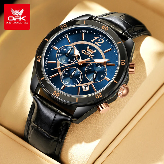 OPK 6066 Man Watch Fashion Original Business Quartz﻿ Wristwatch Waterproof Luminous Week Date Calendar Window Watch For Man