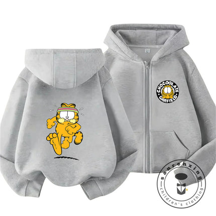 New Garfield Cute Kawaii Zip Hoodie For Kids Boys Girls Autumn Winter Cartoon Trendy Children Hooded Sweatshirt 3 14T