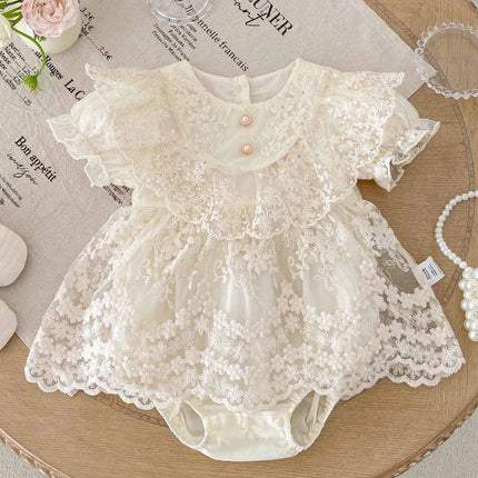 6075 Baby Clothes Romper Skirt 2025 Summer Baby Princess Dress Lace Short Sleeve Toddler Climbing Clothes