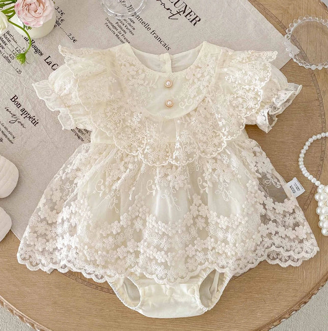 6075 Baby Clothes Romper Skirt 2025 Summer Baby Princess Dress Lace Short Sleeve Toddler Climbing Clothes