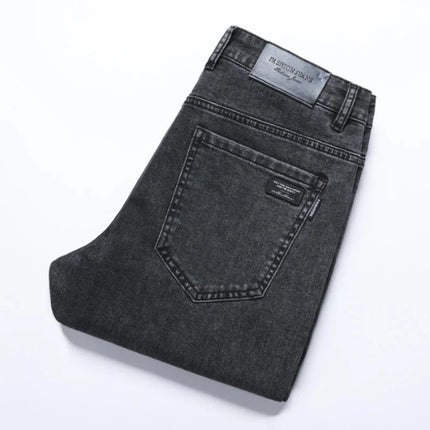 Korean Style Men's Black Slim Fit Straight Jeans Summer Stretch Comfortable Soft Casual Denim Pants for Daily & Streetwear