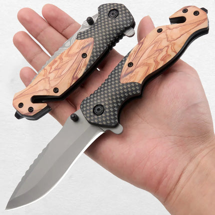 Outdoor Folding Knife Camping Survival High Hardness Stainless Steel Portable Multi-Purpose Damascus Pattern Pocket Knife