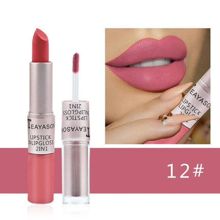 Double-Ended Velvet Matte Lipstick with Long-Lasting Effect, Brightening and Complexion-Enhancing Lipstick Pen for Autumn and Winter, Non-Transfer Matte, Valentine's Day Gift Lipstick
