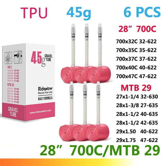 RideNow TPU Road Bicycle Inner MTB Tube 700x25C Tire Gravel Bike Accessories 29x1.5 1.9 Tires Patch Kit 24 36 45g Ride Now Tubes