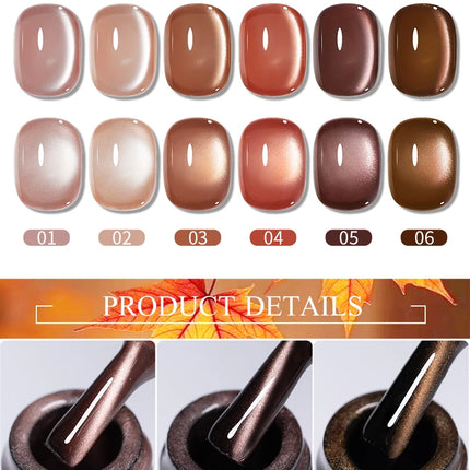 7.5ML Amber Moonlight Cat Magnetic Gel High Glossy Luxury Coffee Series Cat Eye Gel Soak Off UV Semi-Permanent Nail Art Varnish