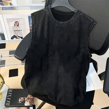 Personalized pure cotton printed retro washed American T-shirt summer vest men s sleeveless loose clothing high quality