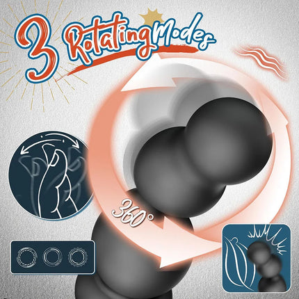 360° Rotating Anal Beads Prostate Massager with Cock Ring Remote Control Vibrating Butt Plug - Adult Toy for Men