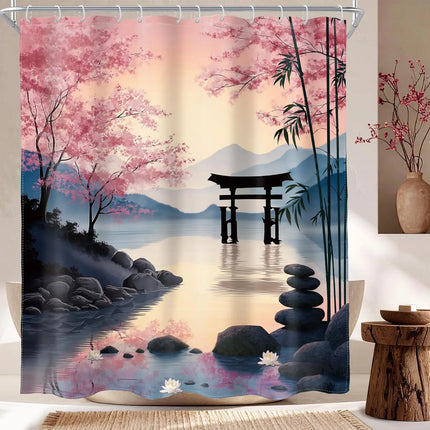 Pink Shower Curtain Bible Verse Scripture Christian Zen Stone Spa Meditation Relaxing Lotus Peach Blush Cloth Fabric Waterproof