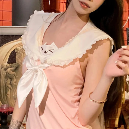 Y2k women clothing stitch arcane Cute Vest Subulture Lace clothes Cartoon Short Sleeve T-shirt Summer Kawaii Sweet Girls Tanks