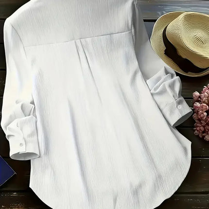 Plus Size Women Cotton Linen Button Down Shirts Long Sleeve Lapel Shirt Tops Solid Color Loose Casual Tops