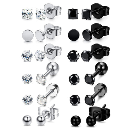 3-8mm Small Black Silver Color Earrings Stone CZ Crystal Ear Studs Surgical Steel Cubic Zirconia Helix Earring Women Accessories