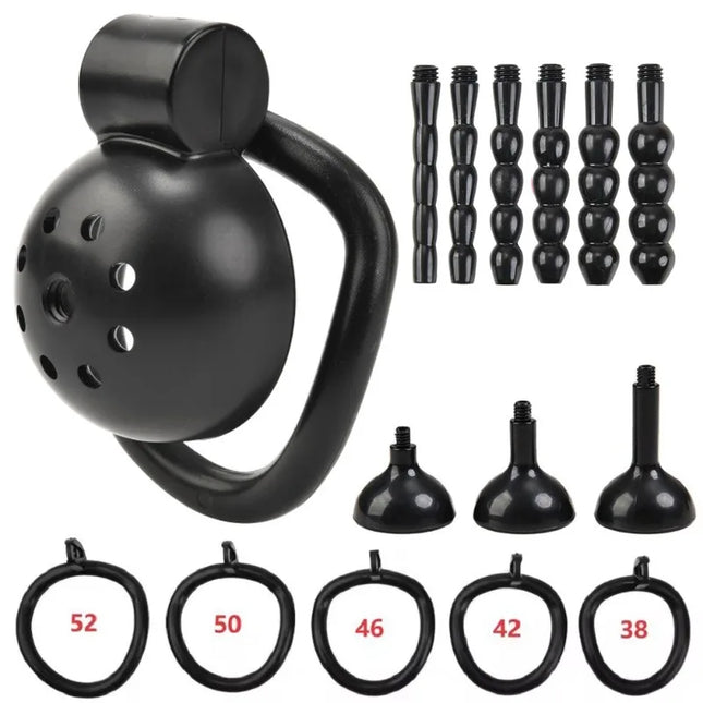 2026 Male Penis Chastity Cage Set Small Chastity Cage 5 Cock Rings With Urethral Sound Plug Penis Bondage Slave Man Sex Toy