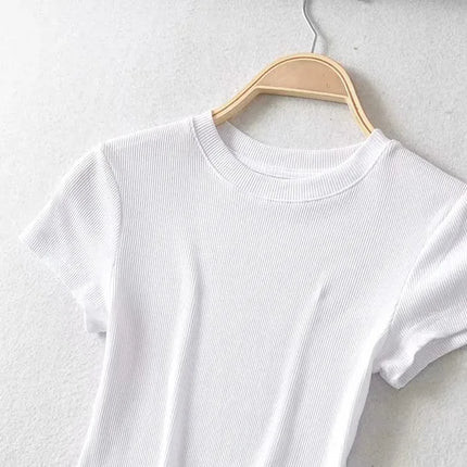 Summer Sexy Women's O-neck Short-sleeve T-shirt Slim Elastic Skinny Crop Tops