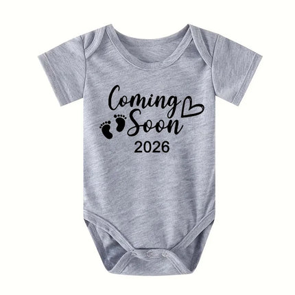 Baby Boys Girls Short Sleeve Romper Funny Coming Soon 2026 Letter Printed Newborn Clothes Infant Baby Jumpsuit Bodysuit