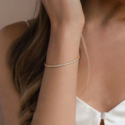 Sale 925 Sterling Silver Color Bracelets Full AAA Zircon Austrian Crystal Femme Women Link Chain Fine Jewelry Bangles Wholesale