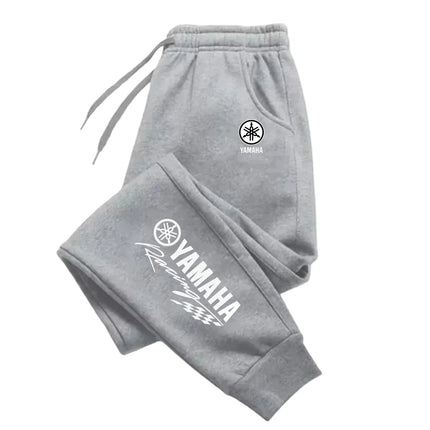 Yamaha logo letter printed multifunctional drawstring casual pants for men, loose straight leg sports pants