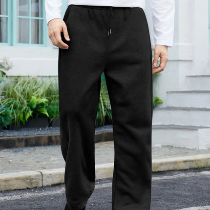 Autumn and Winter Men's Fleece Waist Drawstring Straight Wide Leg Loose Pants Sports Pants Pocket Men's Sports Casual Pants