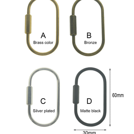 60mm  Bronze Silver matte black brass wire wrap run course oval Screw Lock Carabiner Key ring Keychain DIY EDC housewarm gift