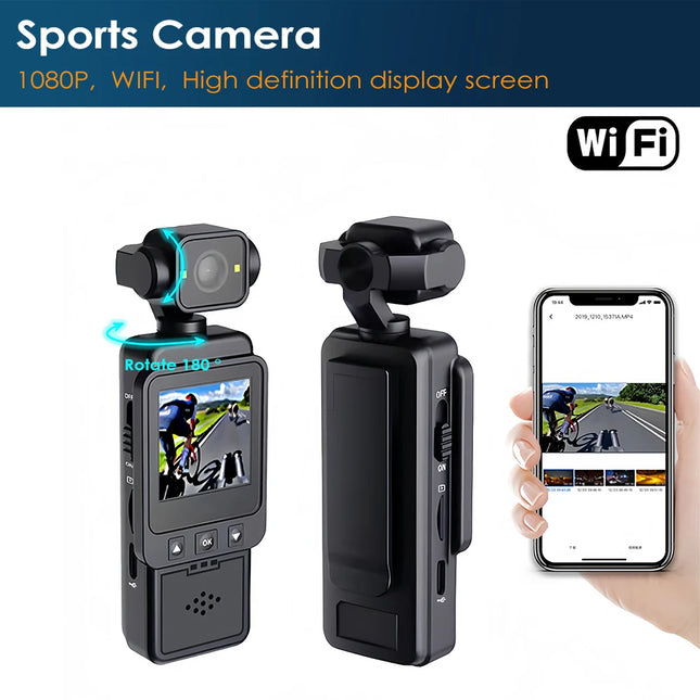 Outdoor Sports Camera Action Camera 1080P WiFi Fill Light Pocket Camera Mini POV Camcorder for Travel Vlogging Video Recording