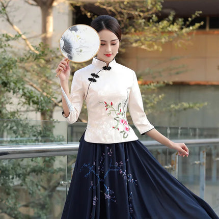 Cheongsam Top Hanfu Ethnic Style Chinese Clothing for Women Clothes Qipao Vintage Embroidery Elegant Shirt Streetwear Harajuku