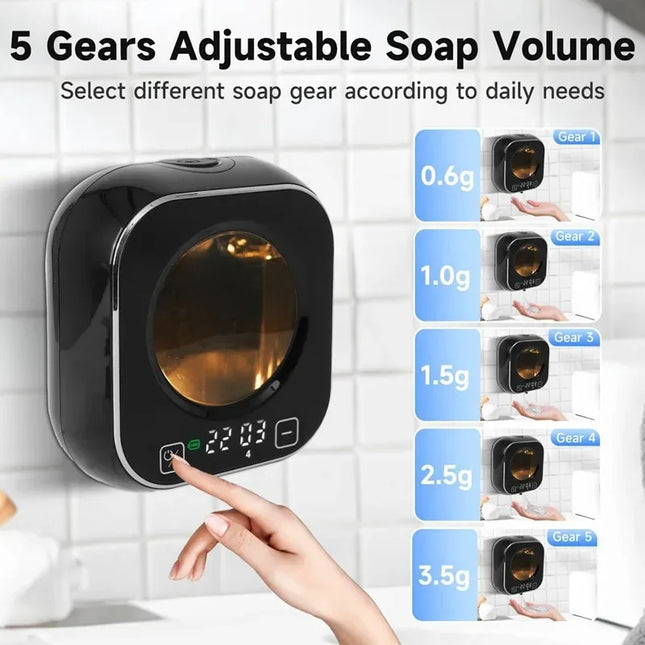 Smart Induction Hand Washer Sensor Wall-Mounted Foam Infrared Sensor Liquid Soap Dispensers with Temperature Digital Display