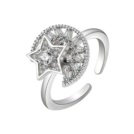 SMJEL Fidget Spinner Ring Anxiety for Women Multiple Crystal Flower Eye Butterfly Animal Ring Rotate Anti Stress Wedding Jewerly