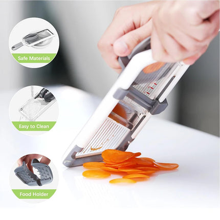 LMETJMA Multi Handheld Mandoline Slicer with Adjustable Stainless Steel Blade Kitchen Veggie Chopper Cheese Grater JT237