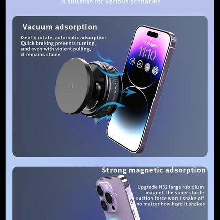 Magnetic Phone Holder Foldable Design 360° Adjustable Vacuum Car Mount For Cell Phone For iphone Live Streaming