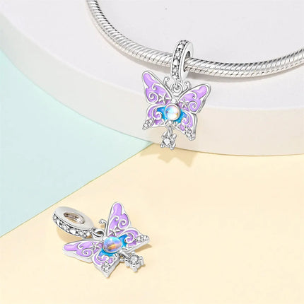 925 Sterling Silver Classic Purple Heart Shape Dragon Pegasus Butterfly Charms Beads Fit 3mm Original Bracelet DIY Jewelry Gift