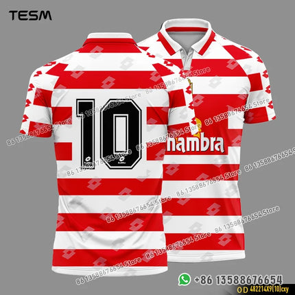 TESM Summer Vintage POLO Shirt Men Stripe Sports V-neck T-shirt Street Trendy Short Sleeve 3D HD Print T-shirt