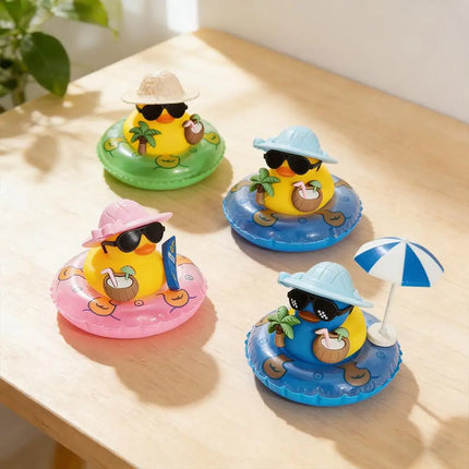 1pc Car Dashboard Ornaments Summer Yellow Duck Coconut Skateboard Hat Rubber Squeeze Duck Cute Car Decoration
