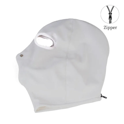 Elegant Unisex Bondage Zipper Hood Sex Toy Kits with Daring Full Face Coverage Mask for Couple Fantasy Cosplay Adult Costume